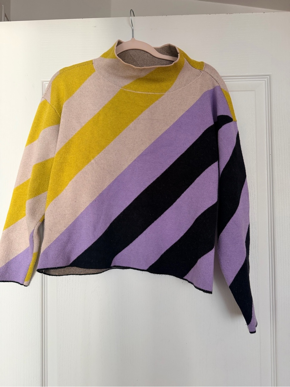 Anthropologie Maeve Diagonal Striped Sweater in Yellow, Lavender & Black